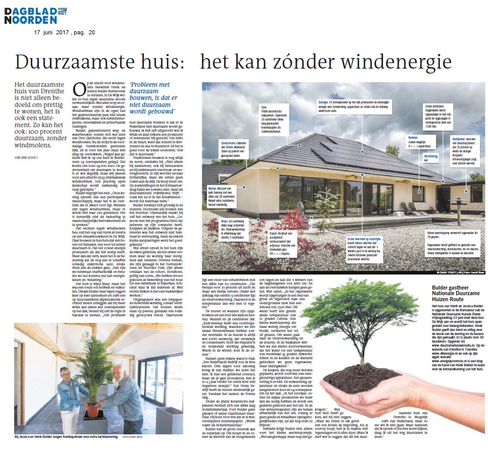 Duurzaamste huis: het kan zonder windenergie. Interview Henk Bulder in Dagblad van het Noorden