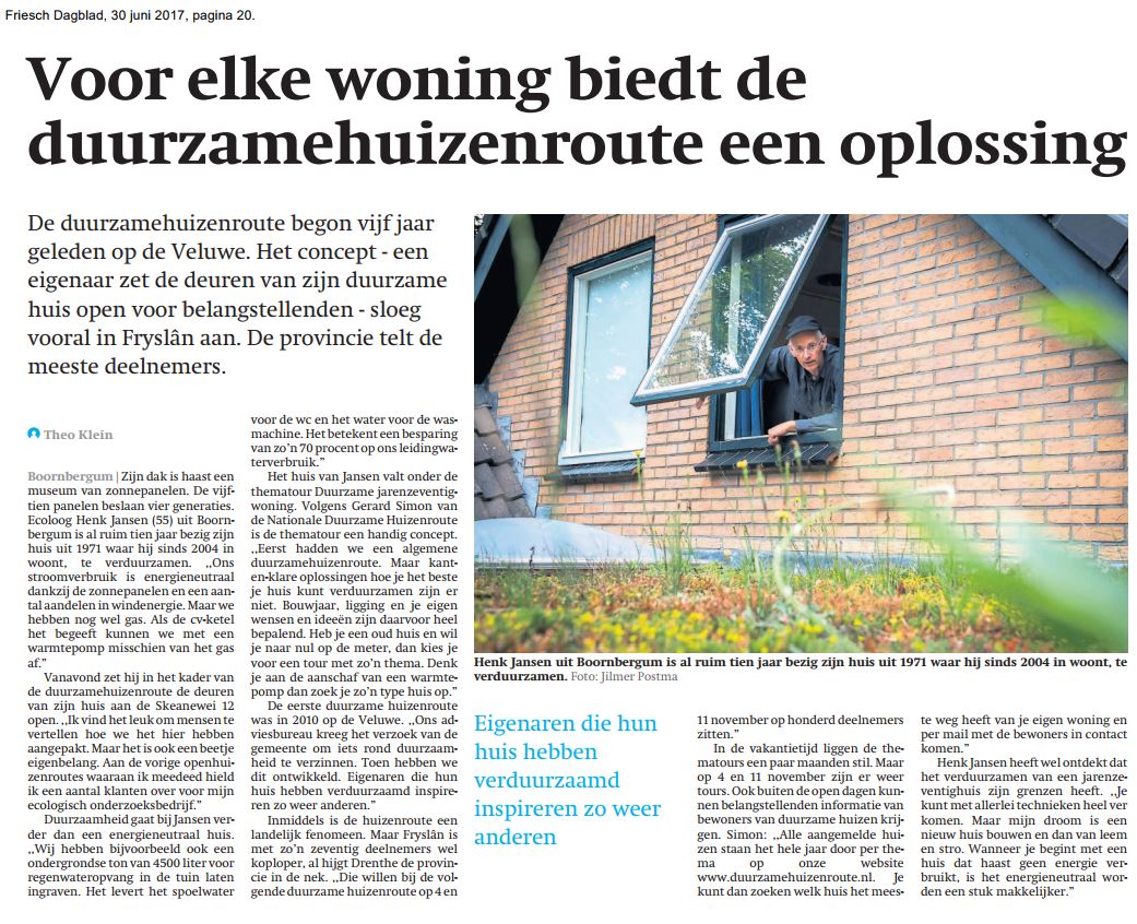 Interview met huiseigenaar Henk Jansen in Friesch Dagblad