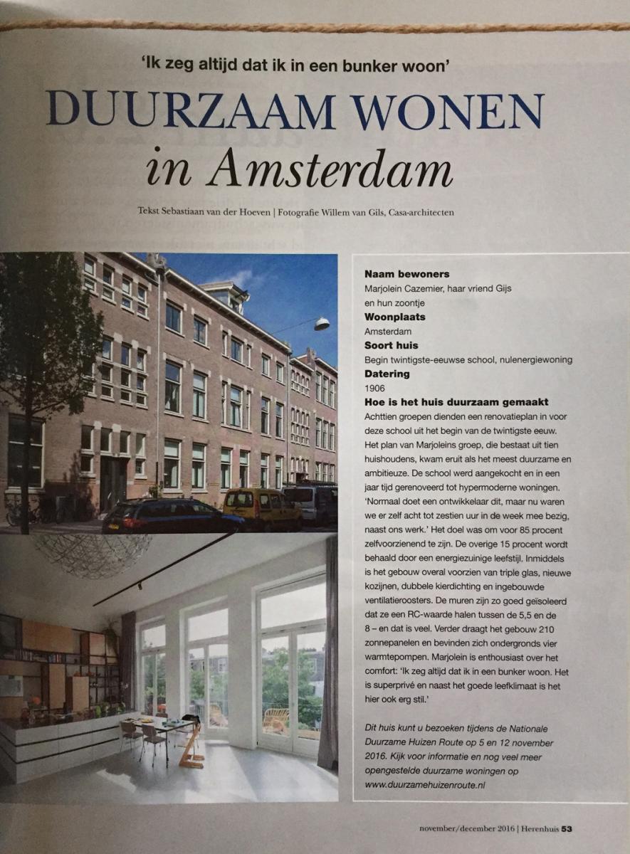 Bron: Sebastiaan van der Hoeven (november/december 2016). Duurzaam wonen in Amsterdam 'Ik zeg altijd dat ik in een bunker woon' Herenhuis nr. 56 2016, jaargang 10, p. 53. 